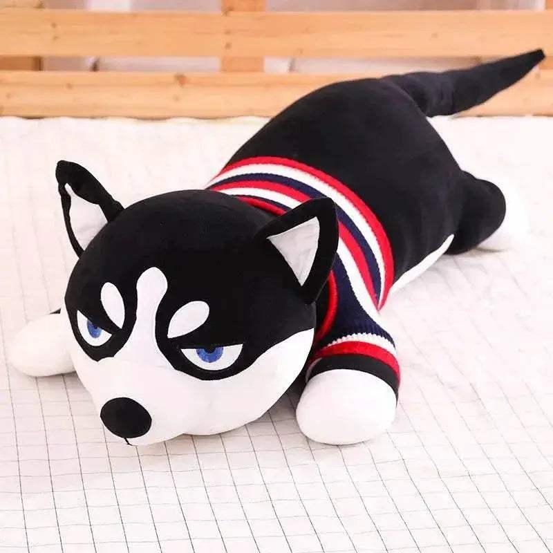Soft Plush Husky Stuffed Toy Striped Sweater For Kids - Image 12