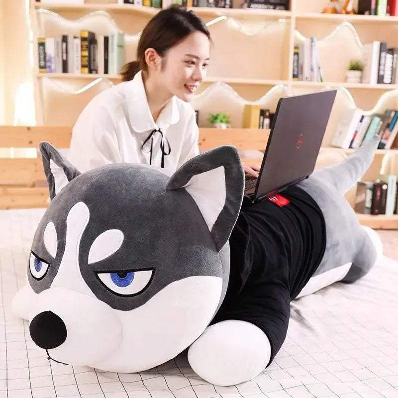 Soft Plush Husky Stuffed Toy Striped Sweater For Kids - Image 3