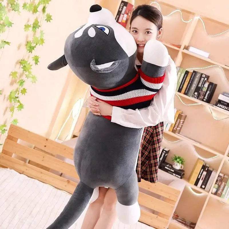 Soft Plush Husky Stuffed Toy Striped Sweater For Kids - Image 4
