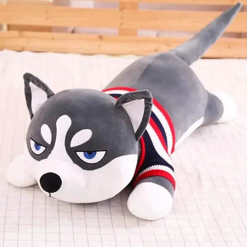 Soft Plush Husky Stuffed Toy Striped Sweater For Kids - Image 9