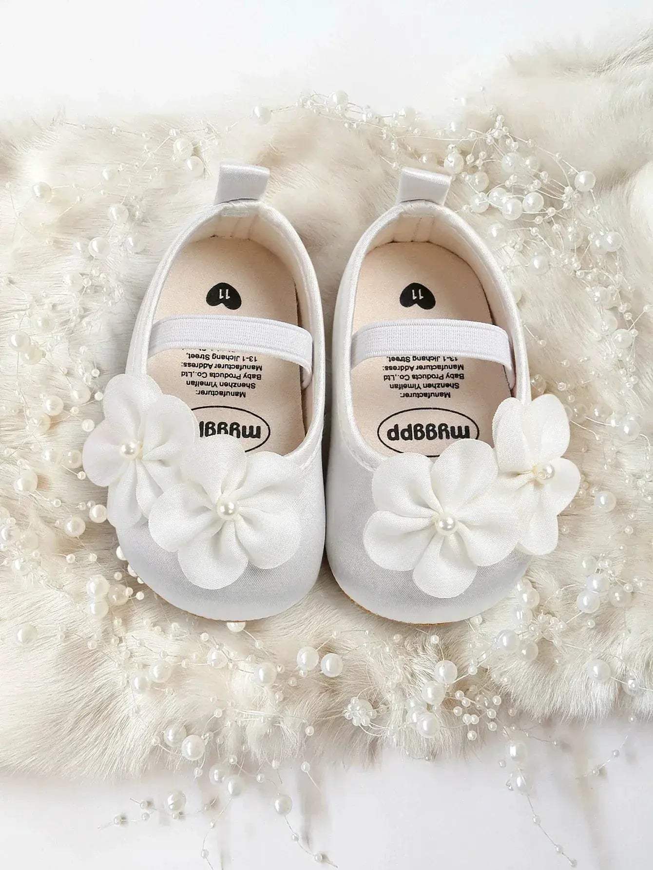 Soft Sole Baby Shoes First Walkers With Pearl Flower