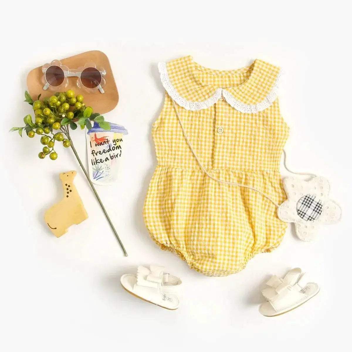 Soft Summer Cotton Baby Bodysuits Plaid Sleeveless Princess Design For Newborn Girls 0 To 1Y - Image 4