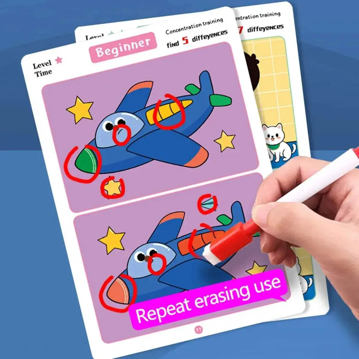 Spot The Difference Focus Training Reusable Cards With Erasable Pen - Image 4