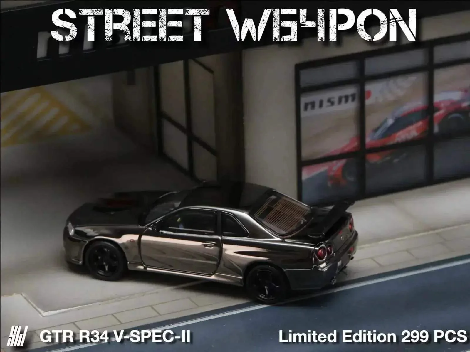 Street Weapon Skyline GT-R R34 V-SPEC-II Chrome 1:64 - Image 7