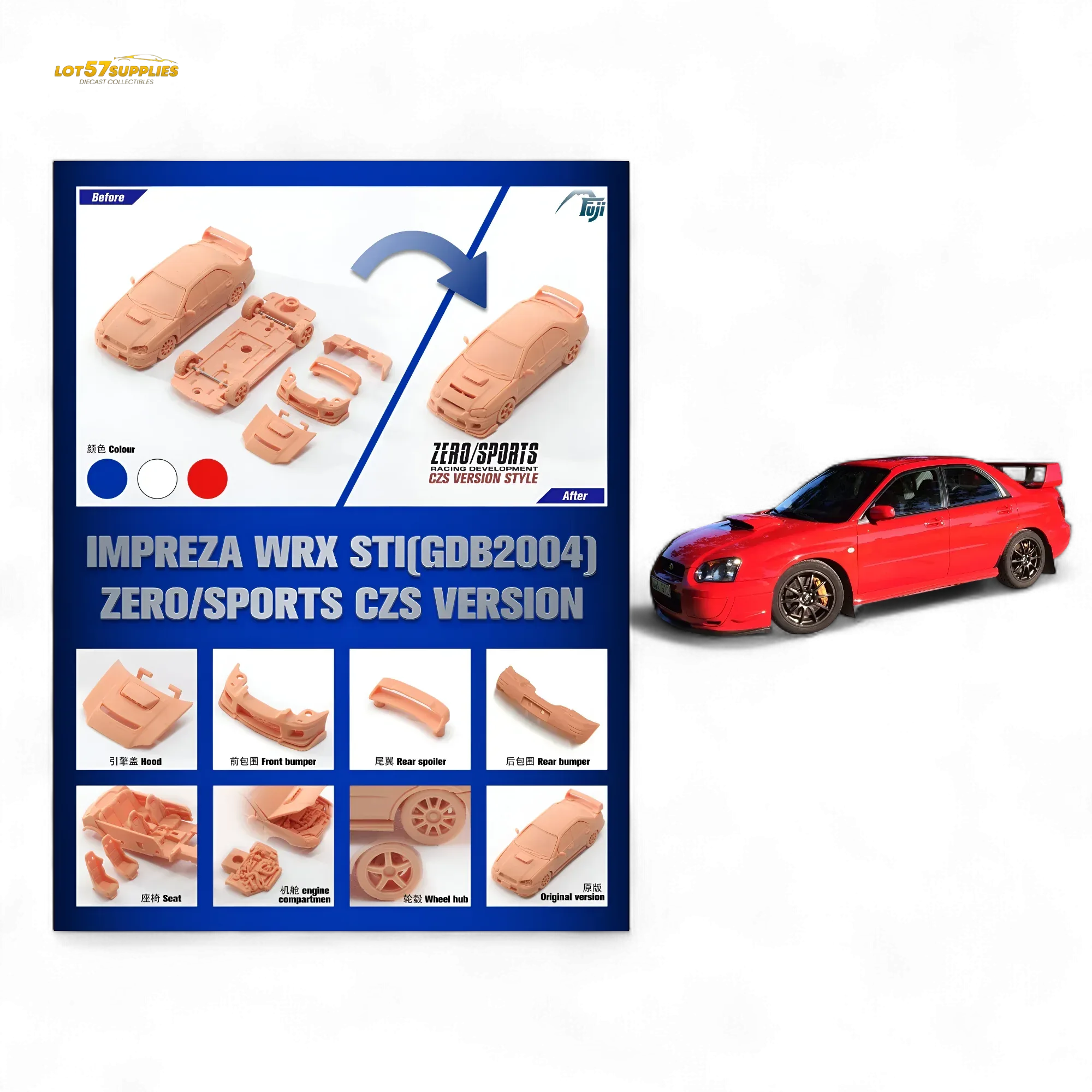 Subaru Impreza WRX STi Diecast With Removable Hood And Transformation