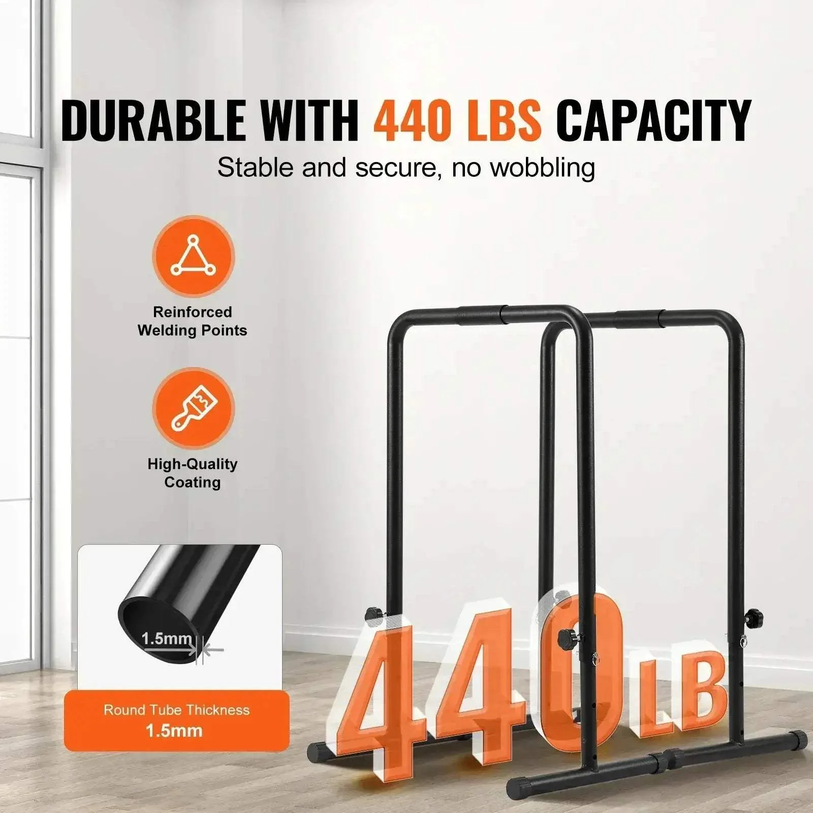 SucceBuy Dip Bar Stand Heavy Duty 440 Lb Adjustable Height - Image 3
