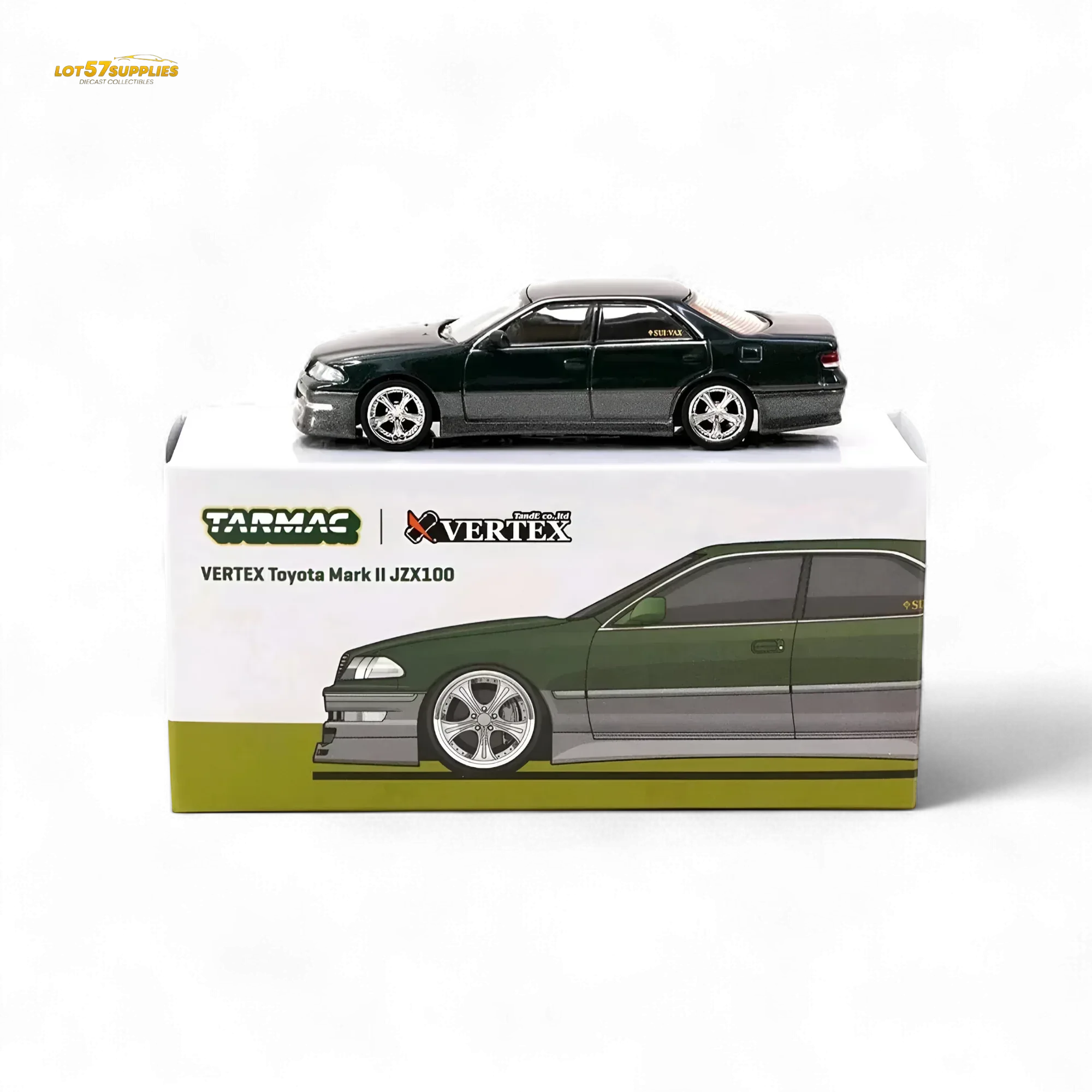 Tarmac Works VERTEX Toyota Mark II JZX100 Dark Green Metallic 1:64 - Image 4