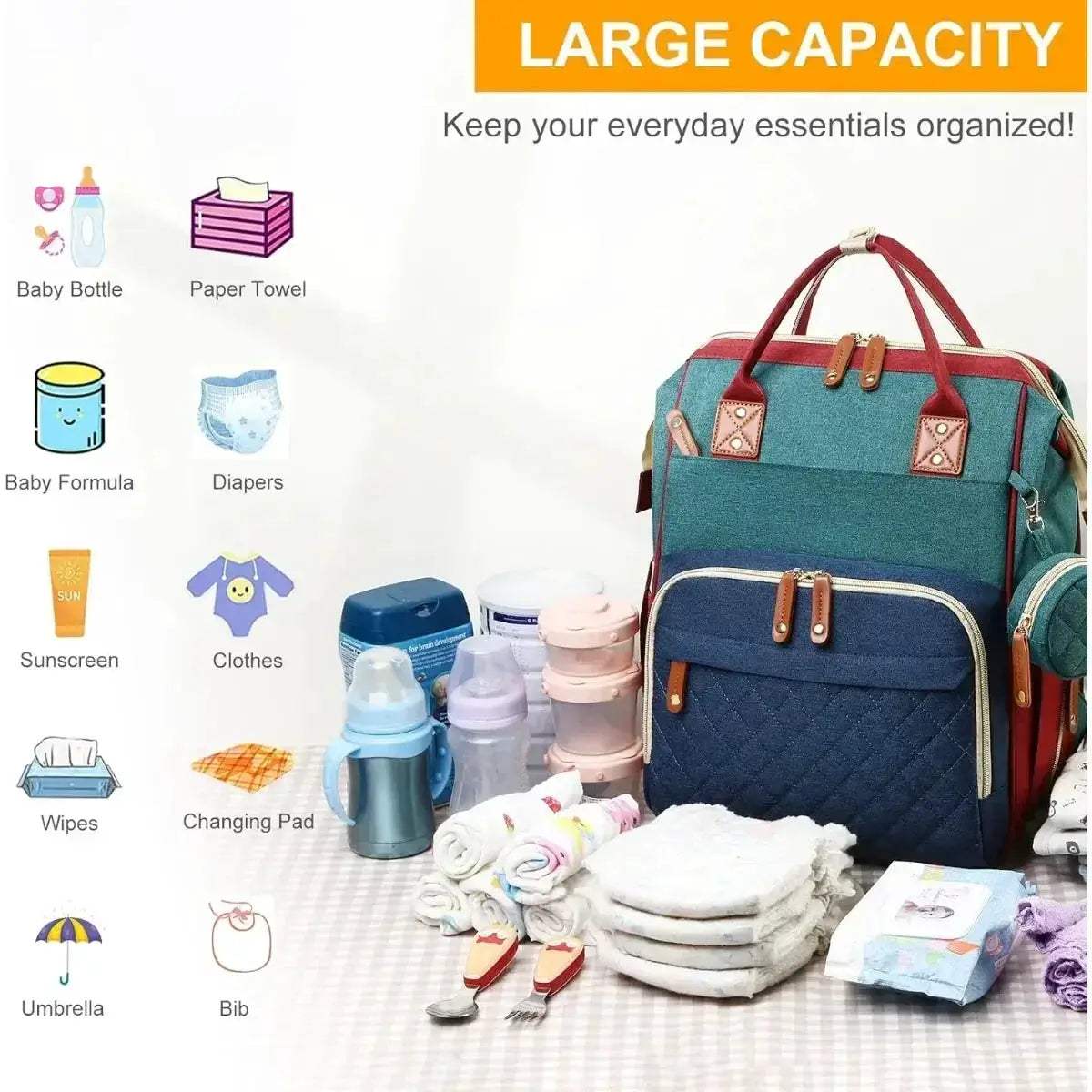 Three In One Diaper Bag Backpack With Foldable Changing Pad - Image 2