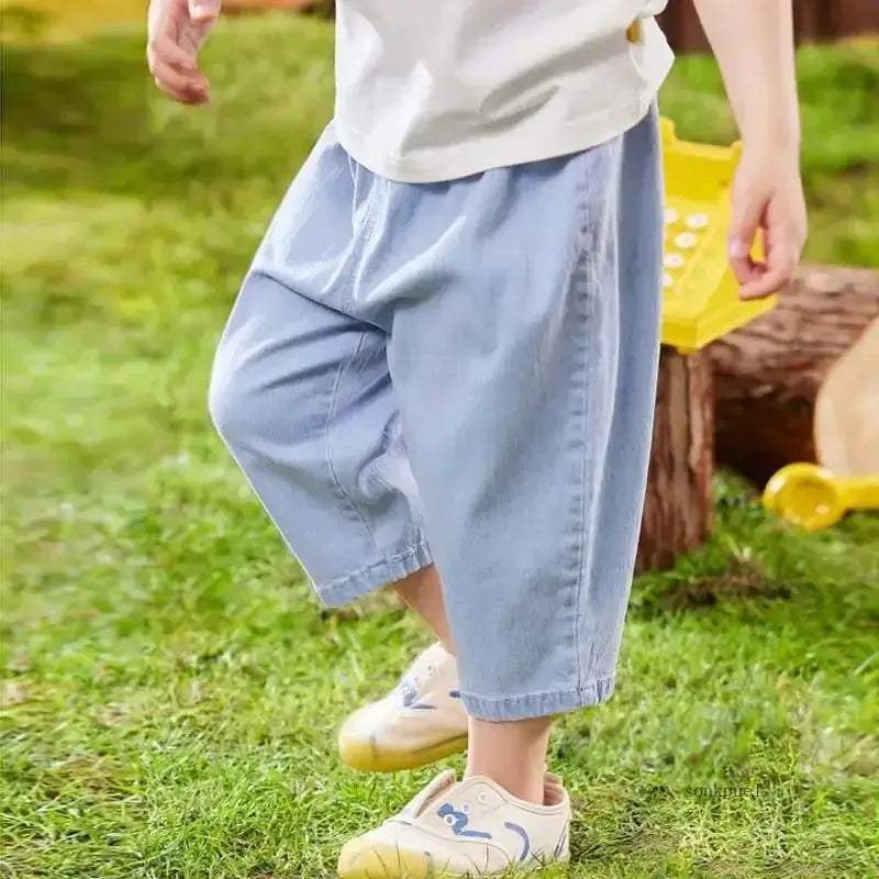 Toddler Denim Jeans Elastic Waist Loose Fit Soft Blue - Image 2
