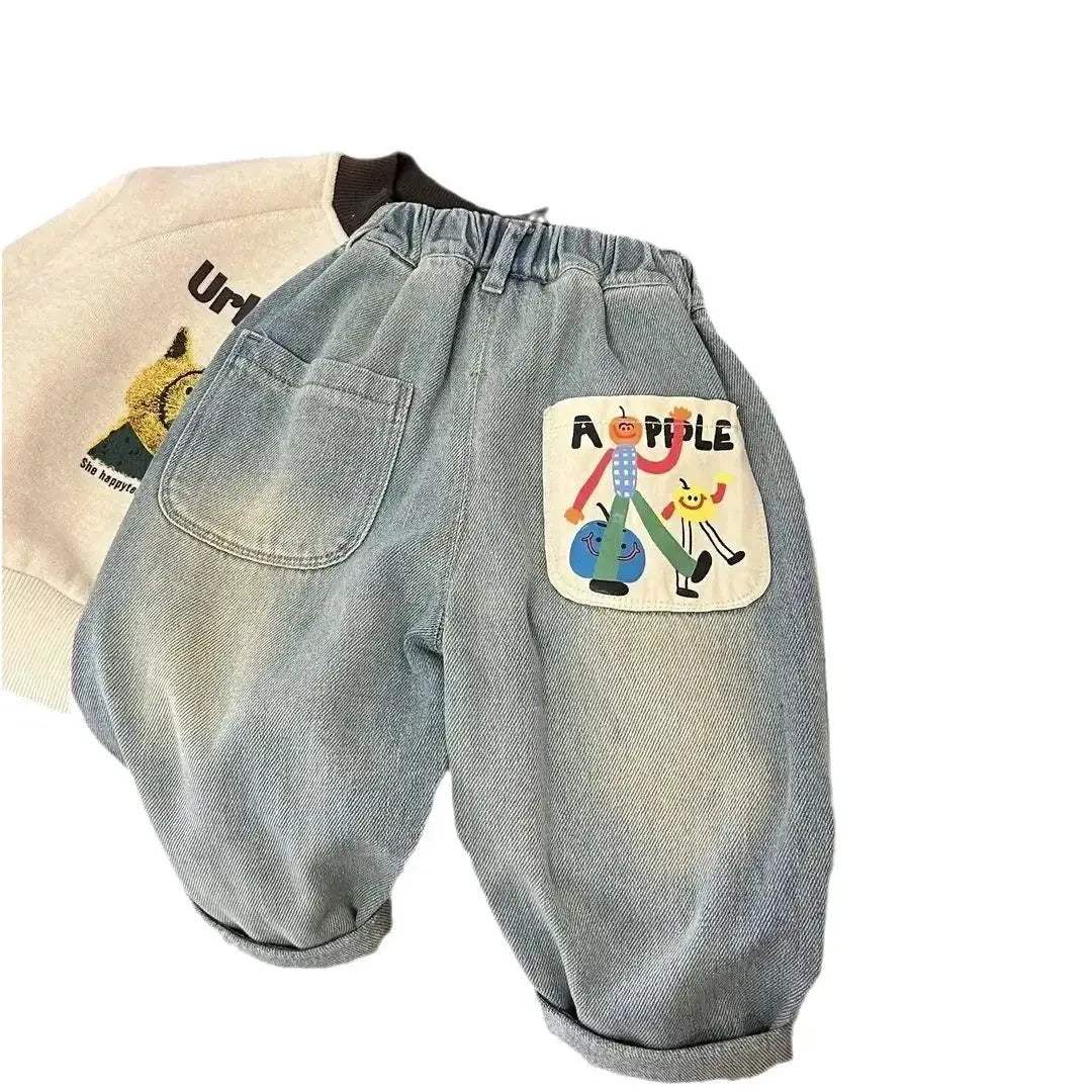 Toddler Denim Jeans With Elastic Waist Anime Pattern - Image 6