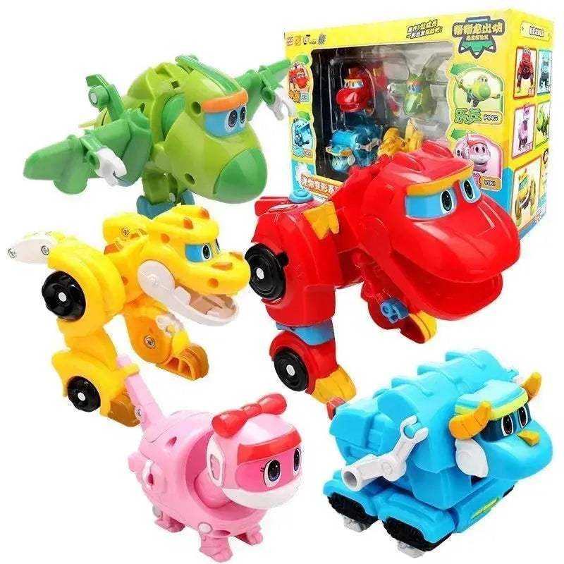 Transforming Dinosaur Action Figures 5 Pack ABS Plastic
