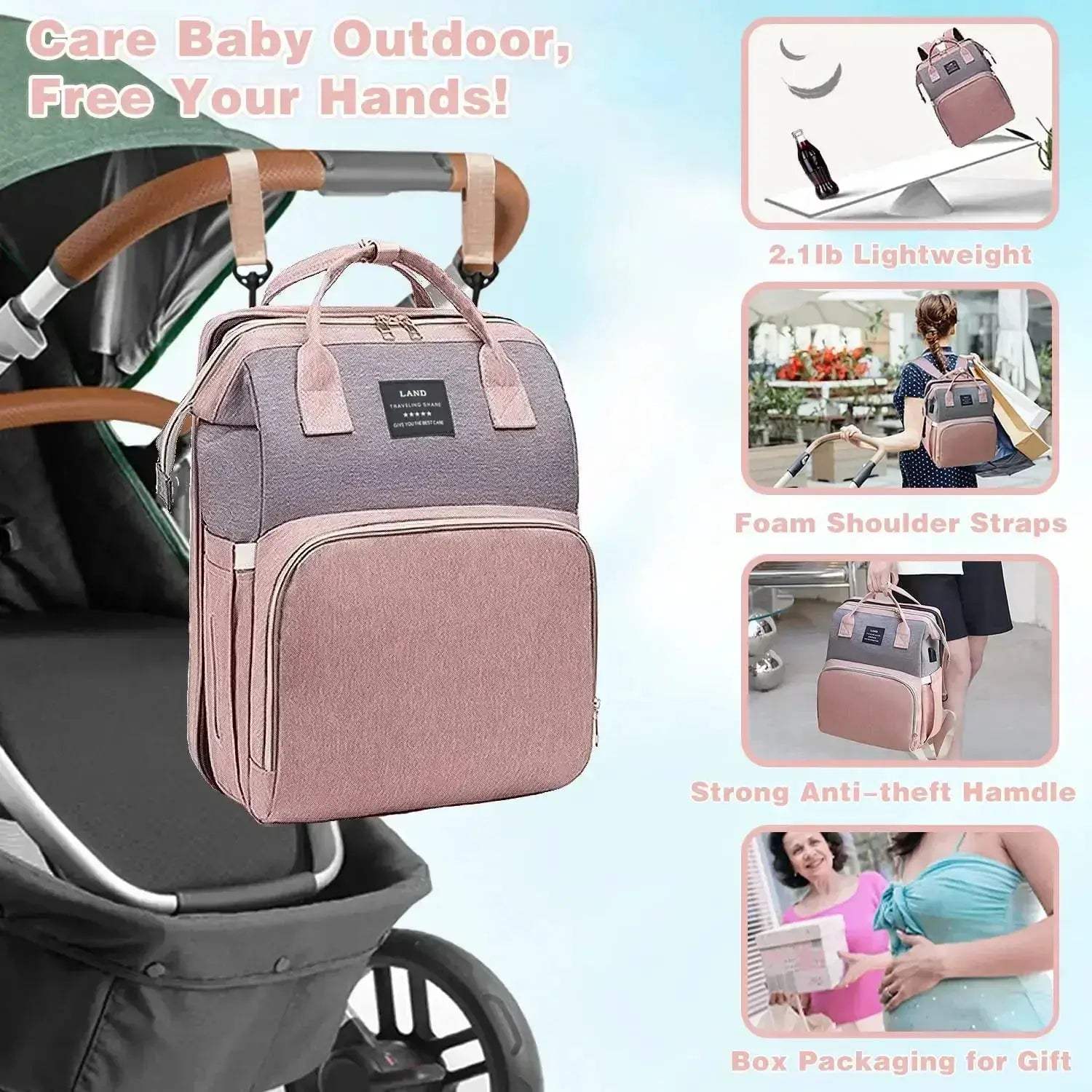 Travel Diaper Bag Backpack With Foldable Crib Bed Large Capacity - Image 2
