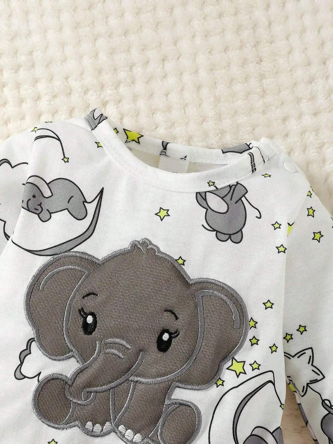 Two Piece Baby Romper With Hat Cartoon Elephant Embroidery - Image 5