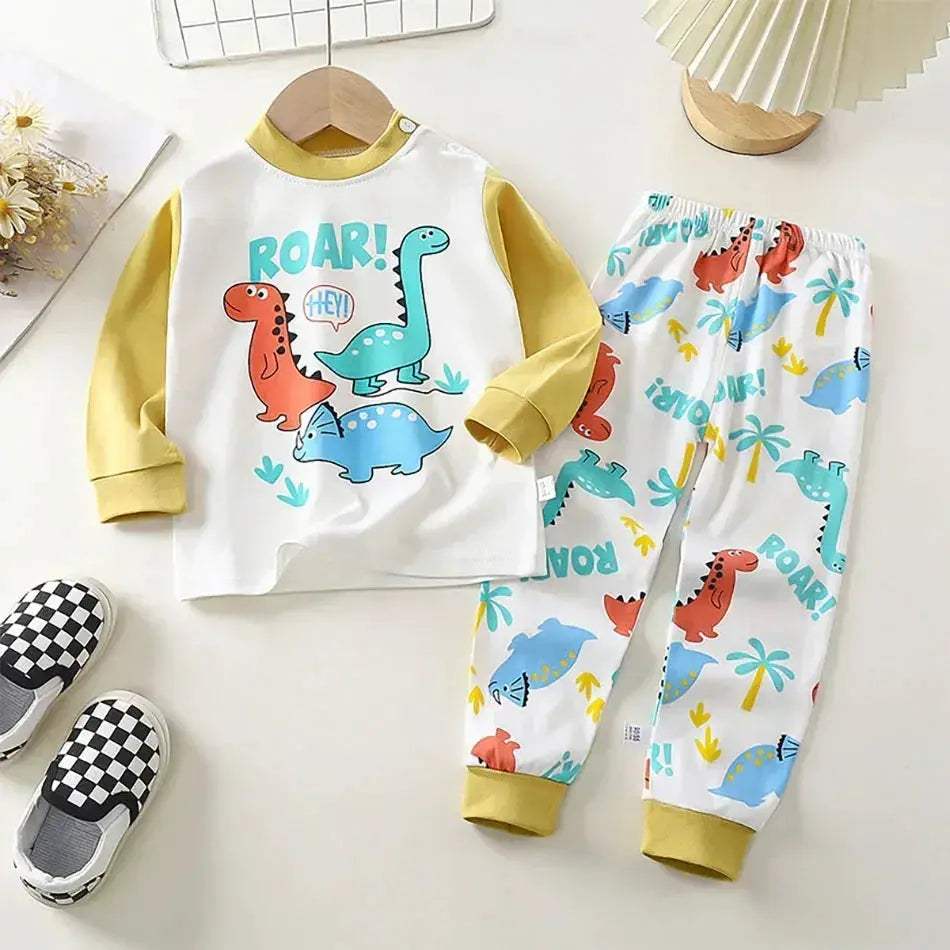 Ultra Soft Kids Pajama Sets Cartoon Dinosaur Unisex For Autumn Winter - Image 2