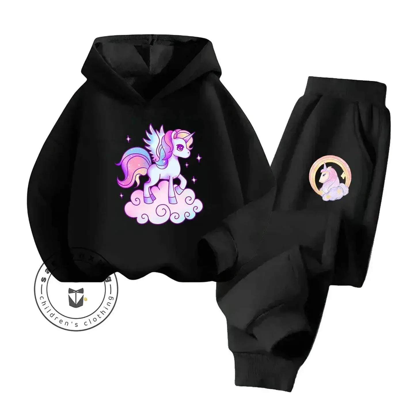 Unicorn 2D Cartoon Print Hoodie Set Hot Sale 2025 Fashion New Casual Autumn Winter For Teenagers Children Boys Girls - Image 2