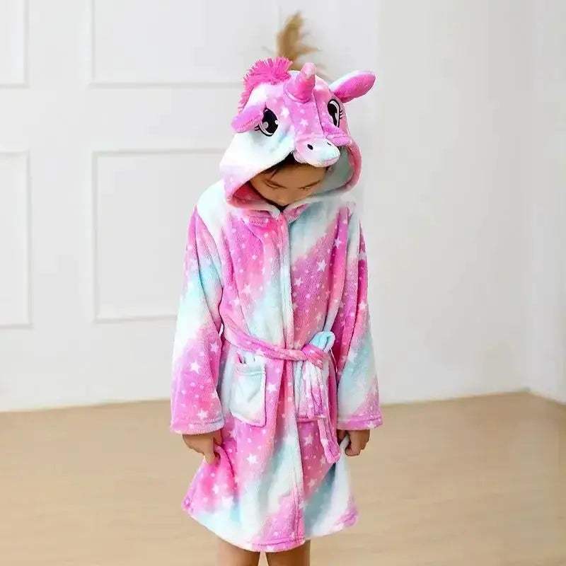 Unicorn Hooded Bathrobe For Kids Soft Flannel Sleepwear - Image 4