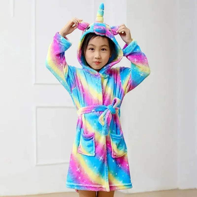 Unicorn Hooded Bathrobe For Kids Soft Flannel Sleepwear - Image 5