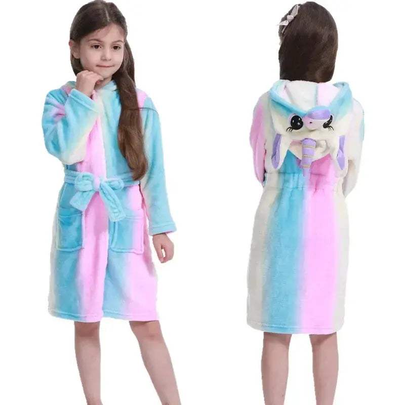 Unicorn Hooded Bathrobe For Kids Soft Flannel Sleepwear - Image 7