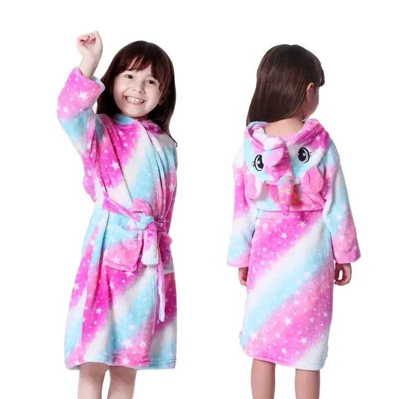 Unicorn Hooded Bathrobe For Kids Soft Flannel Sleepwear - Image 9