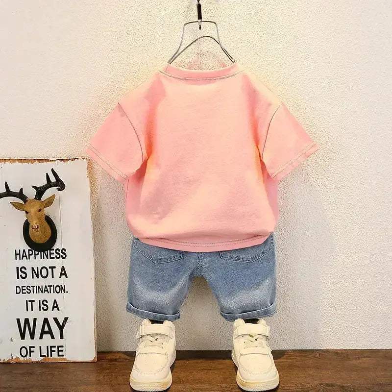 Unisex 2 Piece Cotton Polyester Summer Set For 1-3Y Short Sleeve Tee And Pants - Image 3
