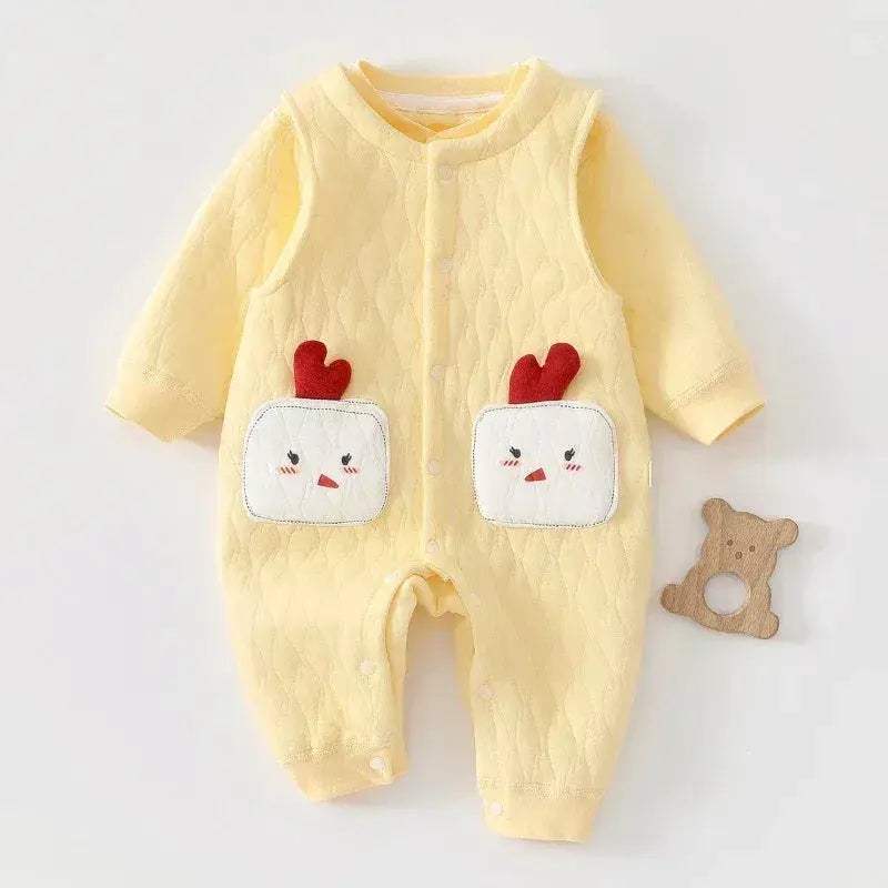 Unisex Baby Cotton Warm Winter Set Stylish Long-Sleeve Top & Overalls Boys & Girls Halloween Cute Animal Pattern Onesies - Image 6