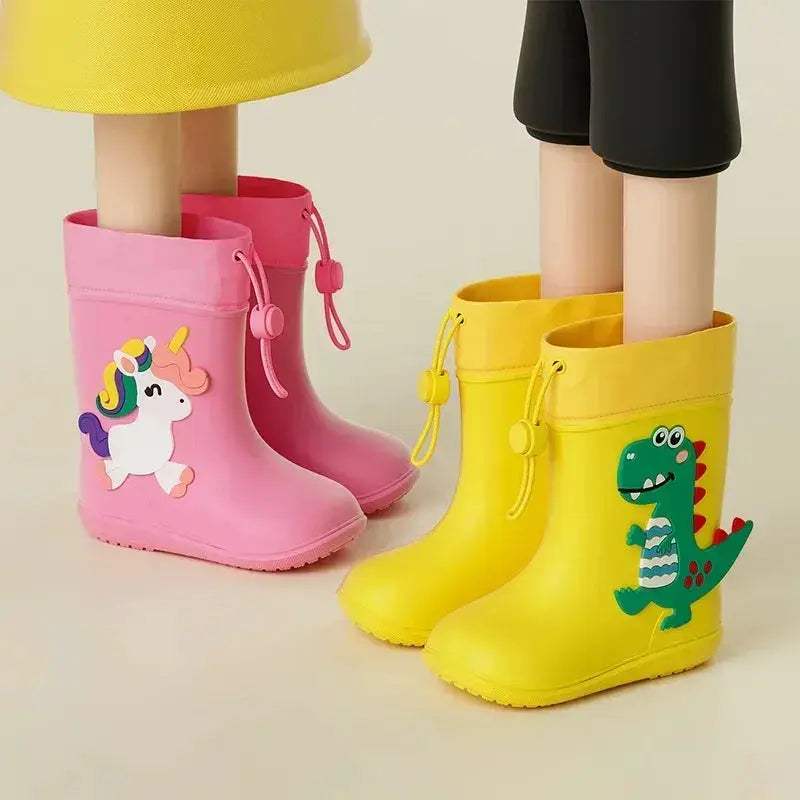 Unisex Kids Rain Boots Waterproof Cartoon Dinosaur Design