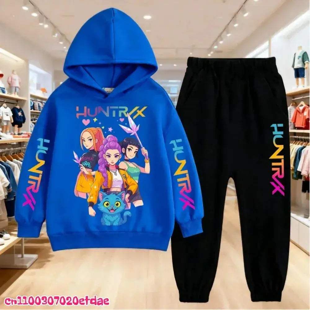 Unisex Polyester Hoodie And Sweatpants Set 3 To 12 Years Pullover Autumn Winter - Image 13