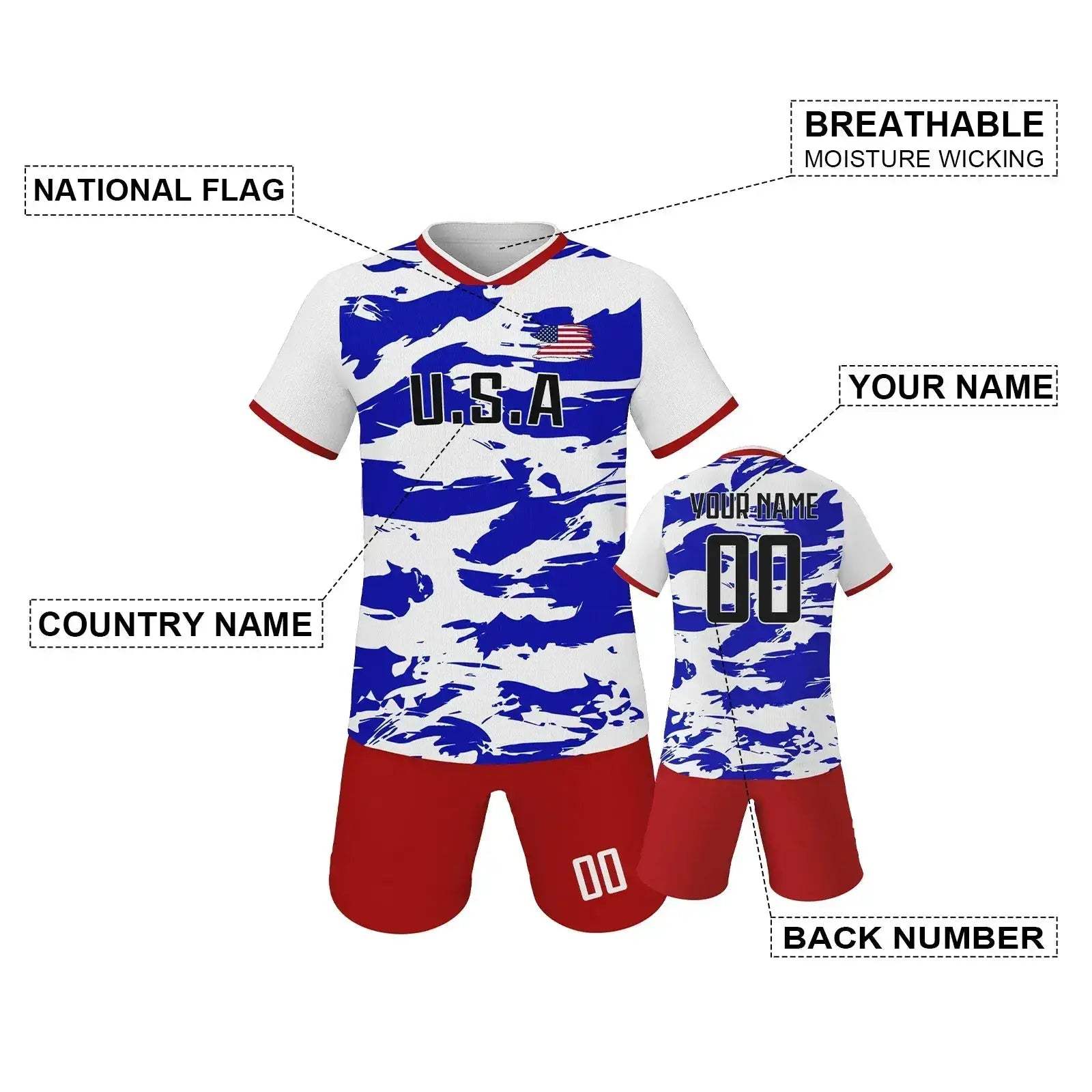 USA Kids Custom Soccer Jersey With Printed Name And Number - Image 2
