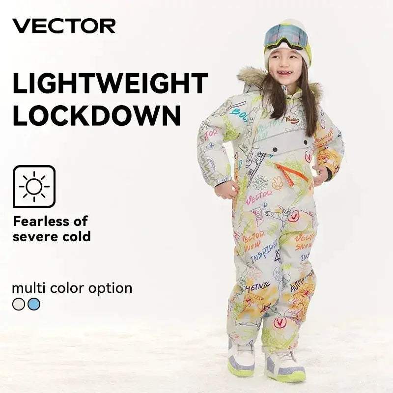 Vector Kids Waterproof Ski Jumpsuit With Warm Hooded Winter Overalls - Image 2