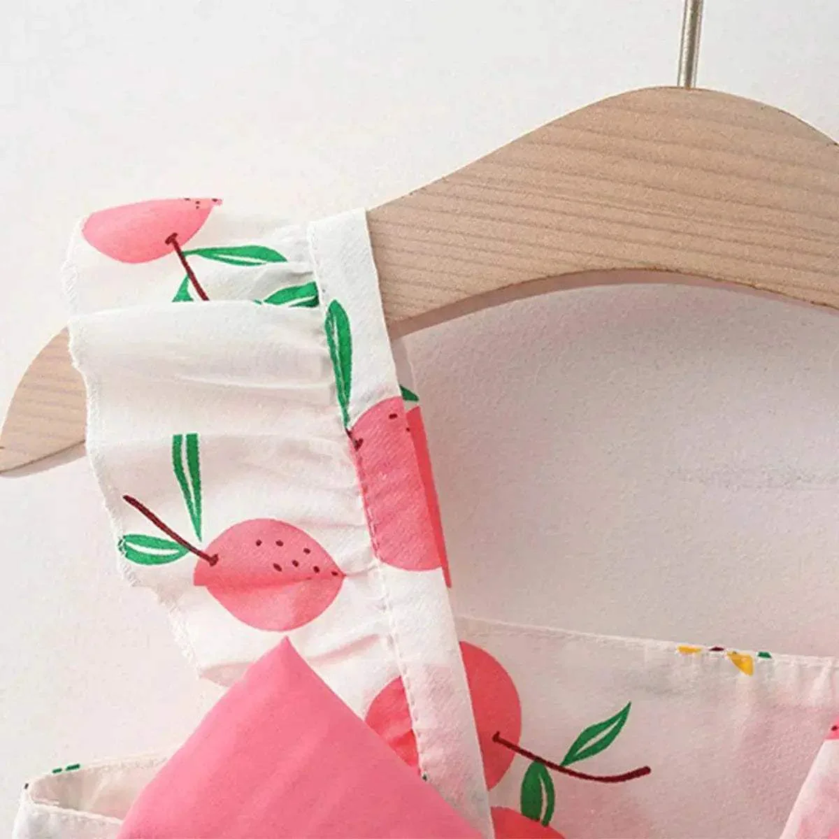 Vibrant Girls Cotton Skirt Fruit Print And Big Bow Plus Free Straw Hat For 3 To 6 Years - Image 3