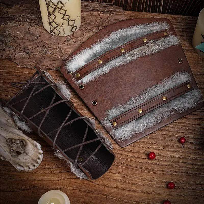 Viking Style Arm Gauntlets Faux Leather Bracer For Larp - Image 3