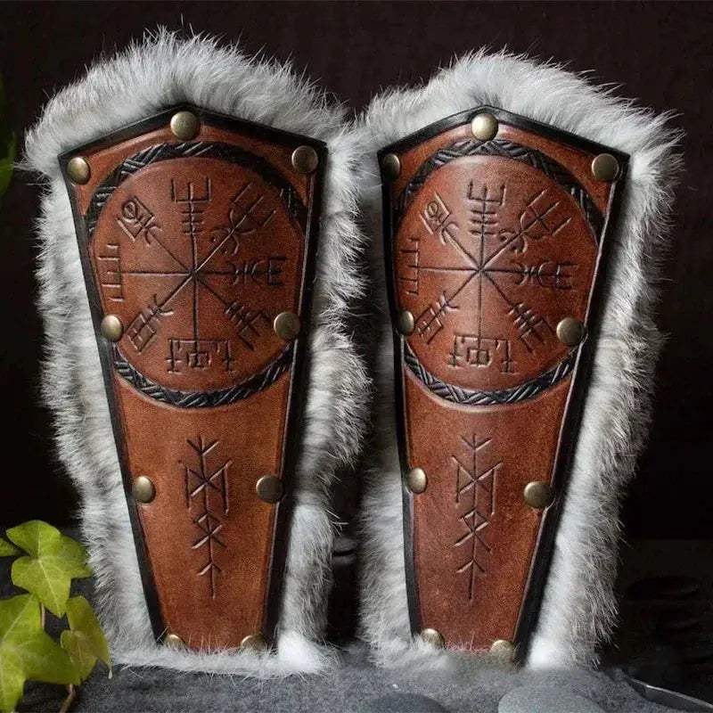 Viking Style Arm Gauntlets Faux Leather Bracer For Larp - Image 7