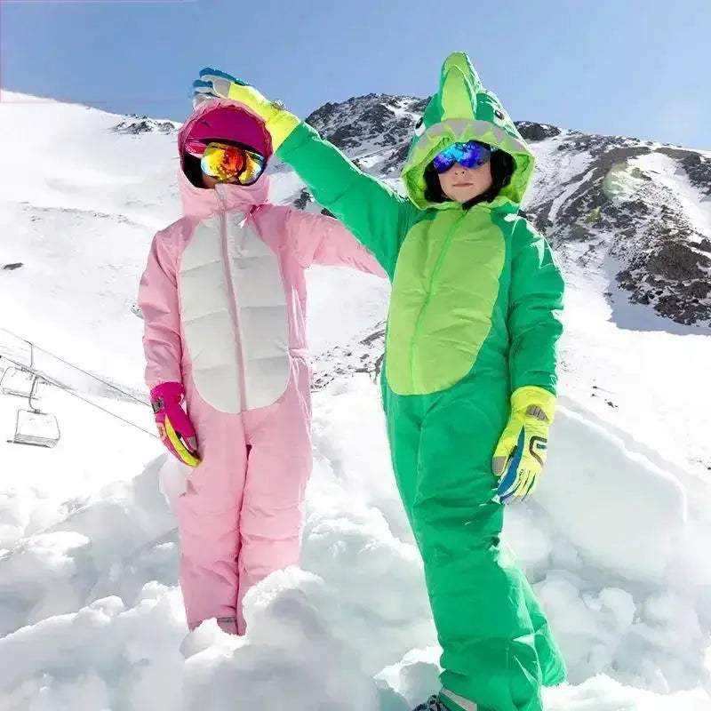 Waterproof Kids Ski Suit Cartoon Dinosaur Unicorn One Piece