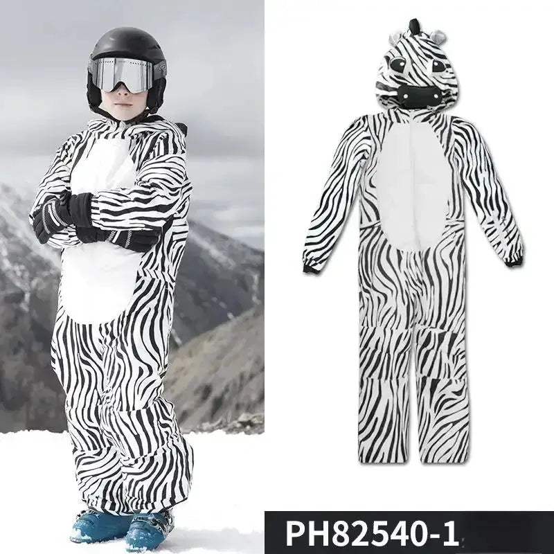 Waterproof Kids Ski Suit Cartoon Dinosaur Unicorn One Piece - Image 3