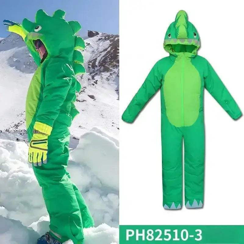Waterproof Kids Ski Suit Cartoon Dinosaur Unicorn One Piece - Image 5