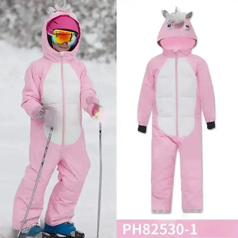 Waterproof Kids Ski Suit Cartoon Dinosaur Unicorn One Piece - Image 8