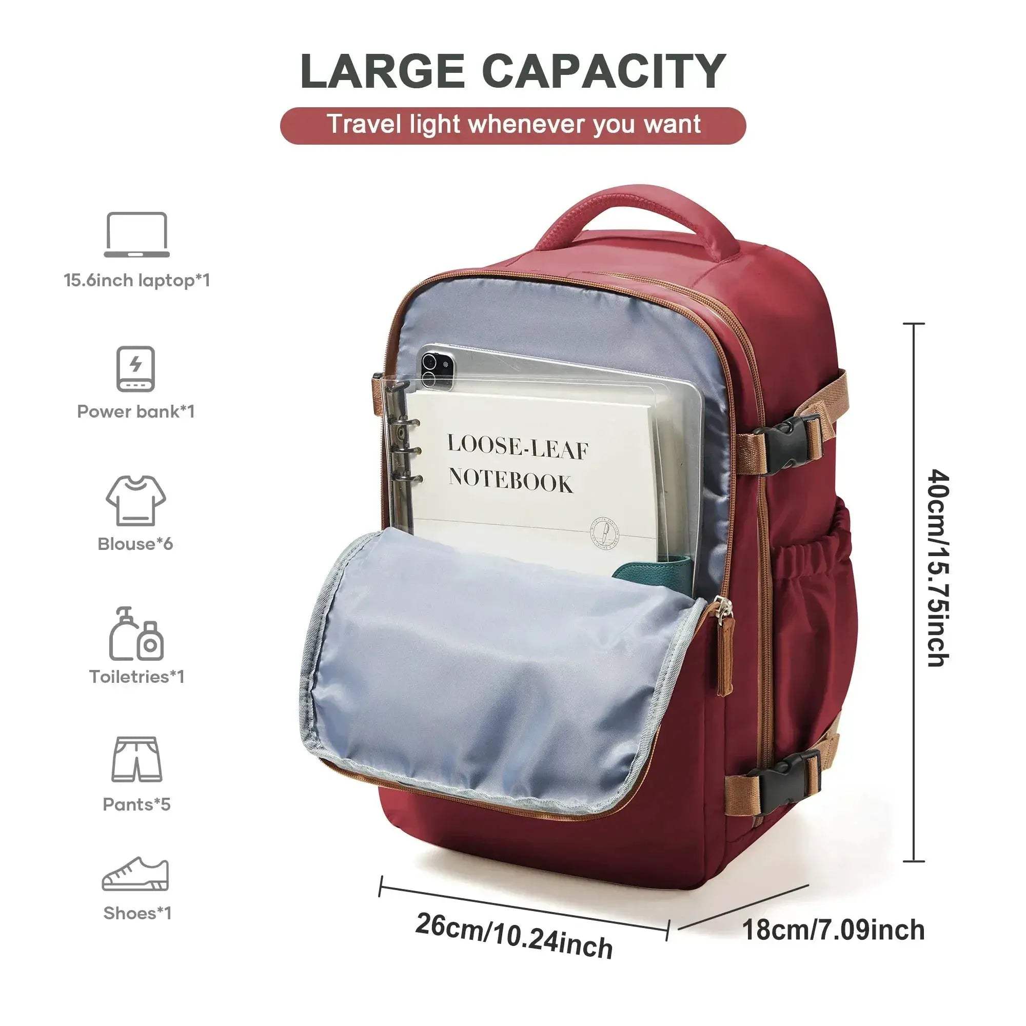 Waterproof Travel Backpack Carry On for 15.6 Inch Laptop - Image 3