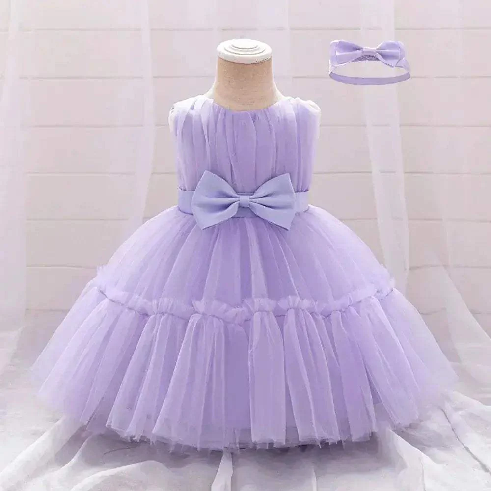 White Toddler Party Dress With Bow Perfect For First Birthday - Image 9