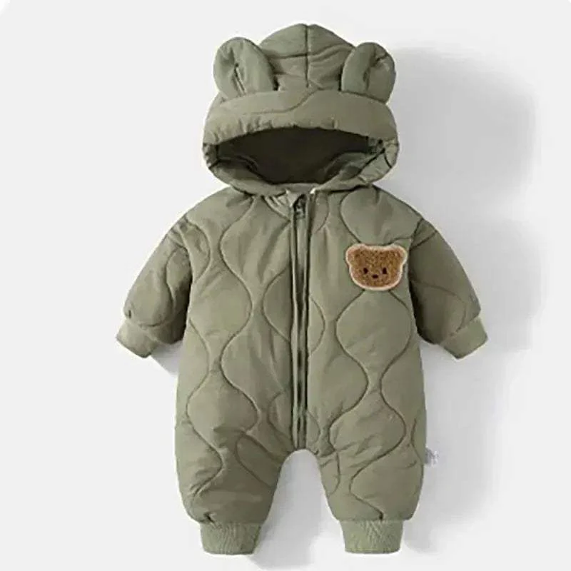 Winter Baby Romper With Fur Lining Hooded Unisex Jumpsuit - Image 7