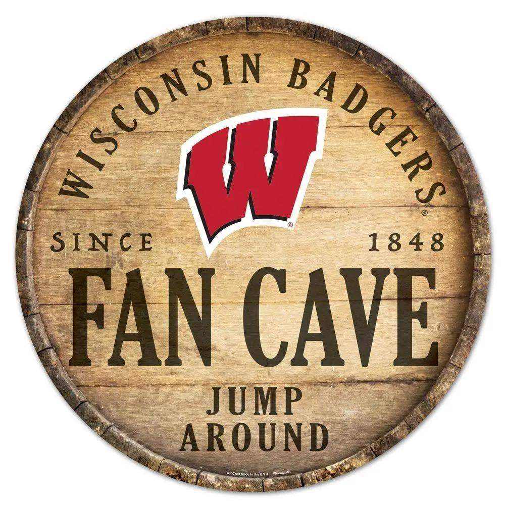 Wisconsin Badgers Wood Sign 14 Inch Round Barrel Top