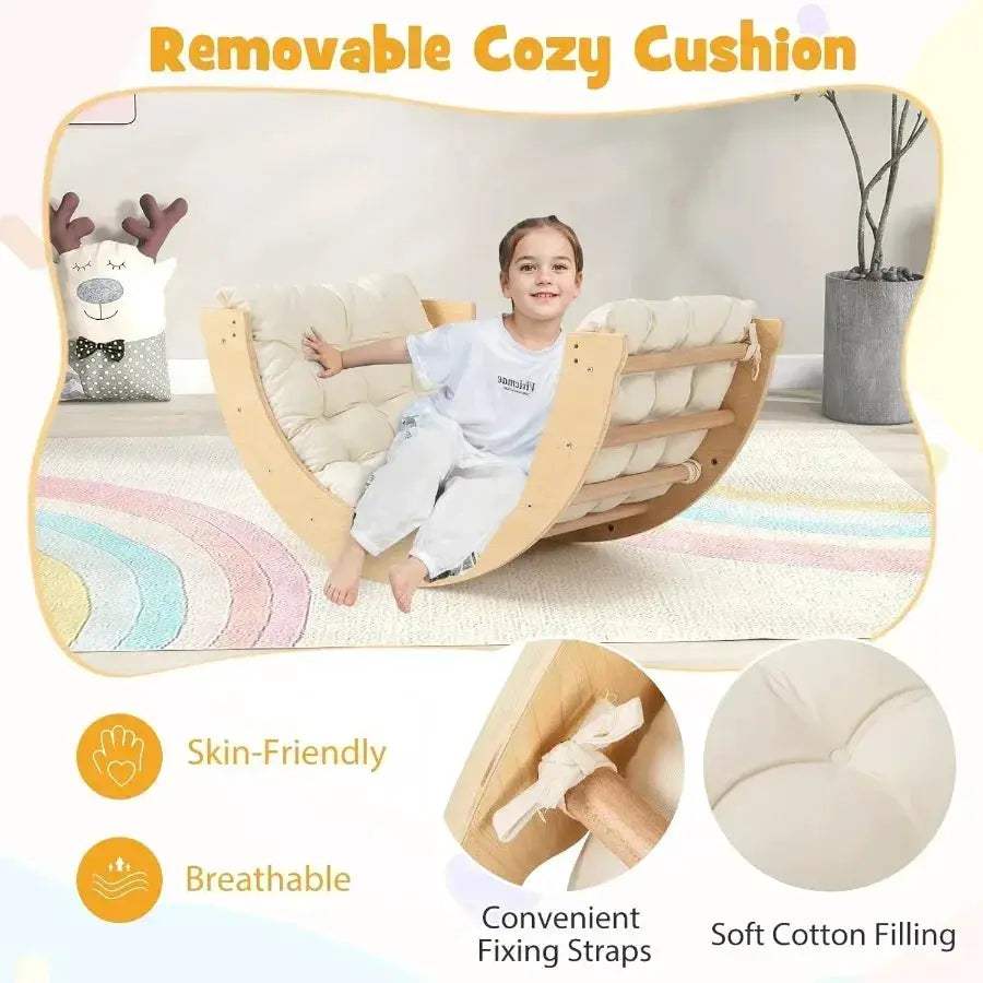 Wooden Arch Climber With Cushion Montessori Play Gym - Image 4