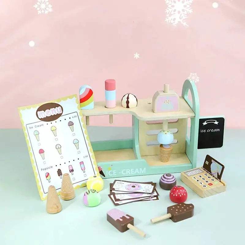 Wooden Ice Cream Counter Playset With Coin Role Play - Image 8
