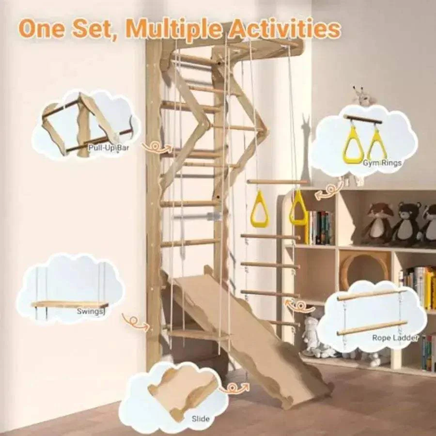 Wooden Indoor Jungle Gym With Wall Mounted Swedish Ladder - Image 2