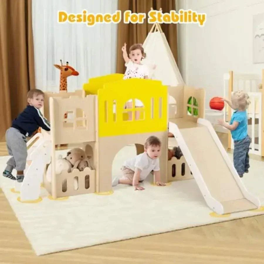 Wooden Toddler Slide 7-In-1 Climber Playset For Active Indoor Fun - Image 5