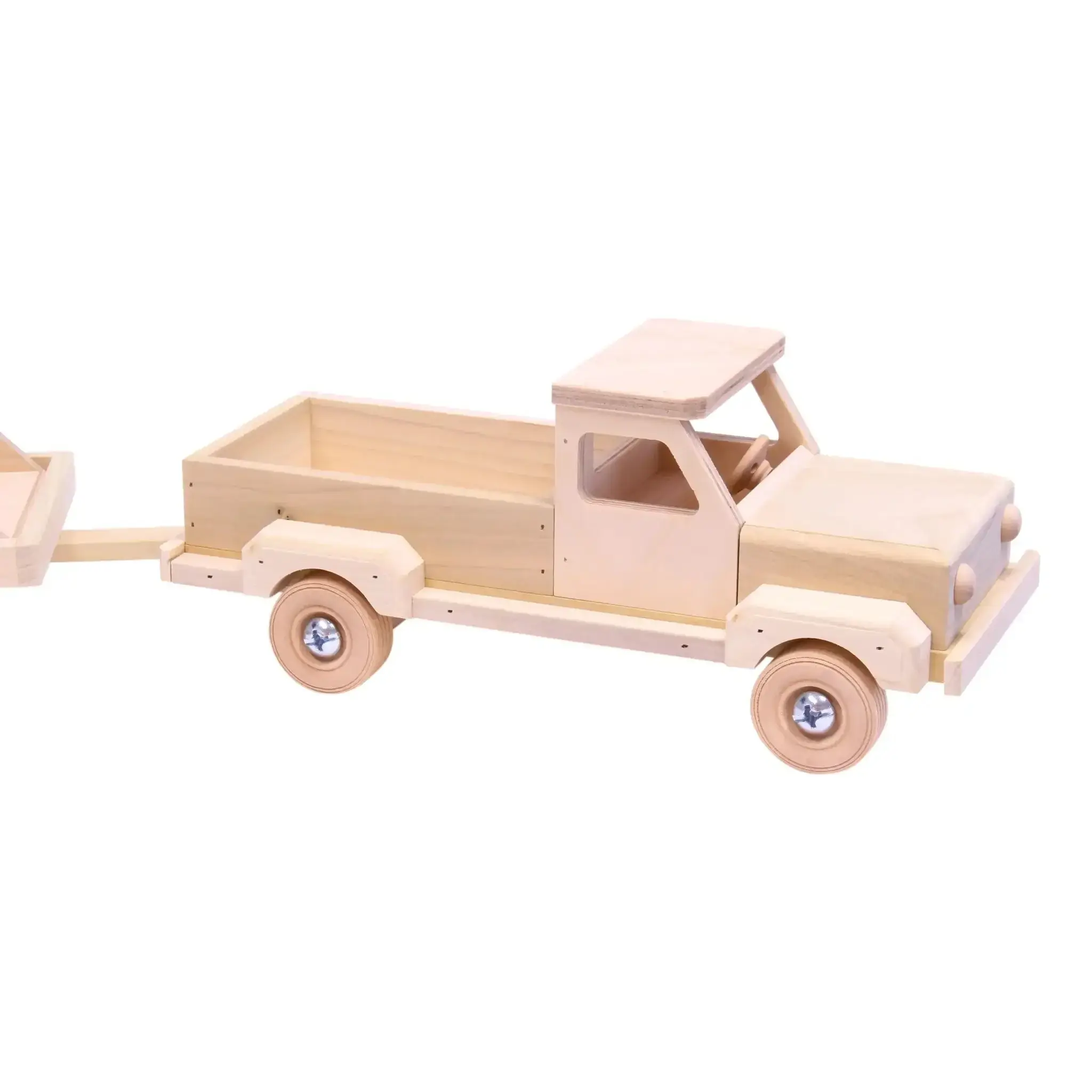 Wooden Toy Pickup Truck and Flatbed Trailer with Skidloader Set - Image 5