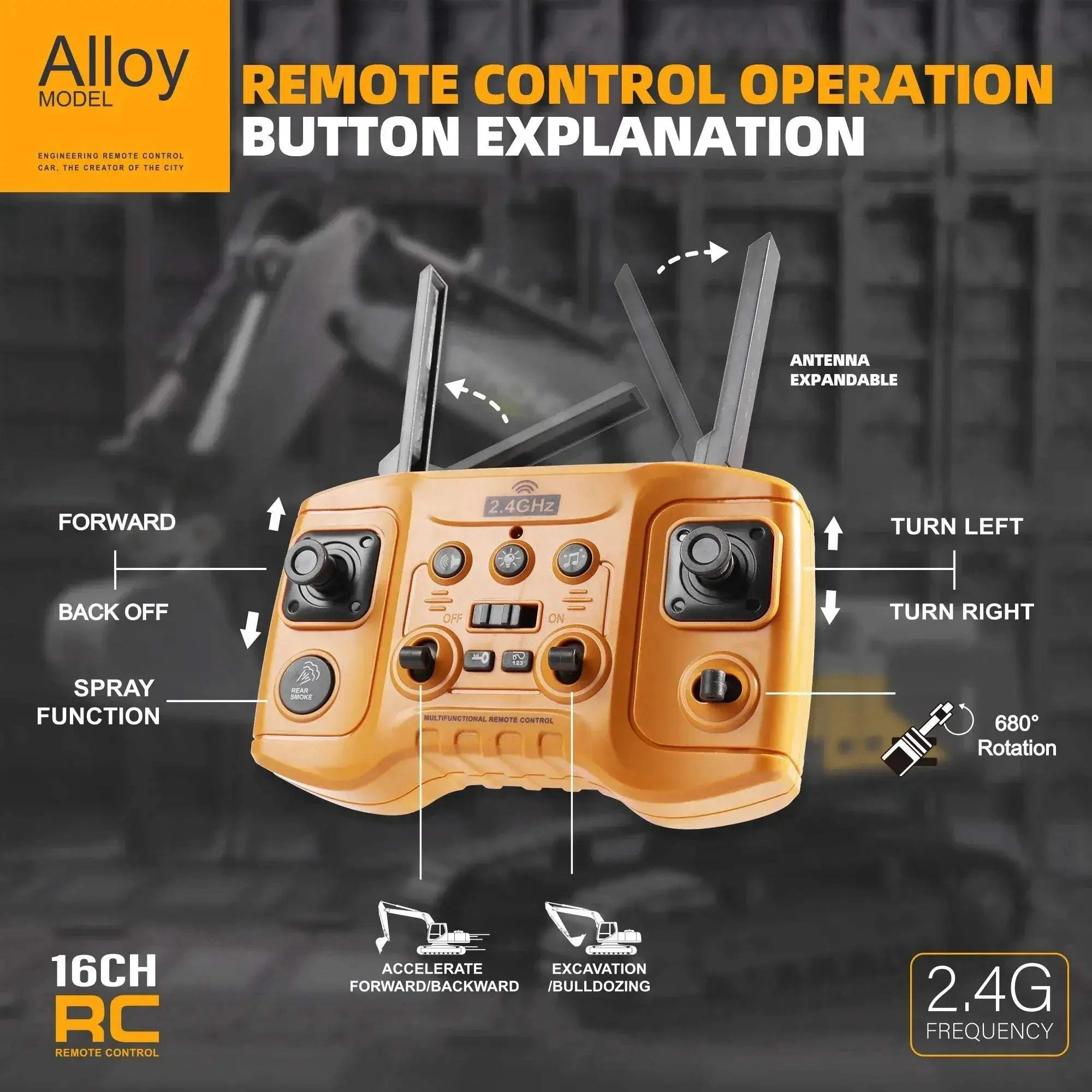 Remote Control Excavator Toy With Alloy Construction For Kids - Image 4
